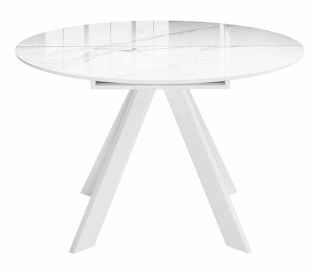 Стол на кухню раздвижной DikLine SFC110 d1100 стекло Оптивайт Белый мрамор/подстолье белое/опоры белые в Челябинске - изображение 8