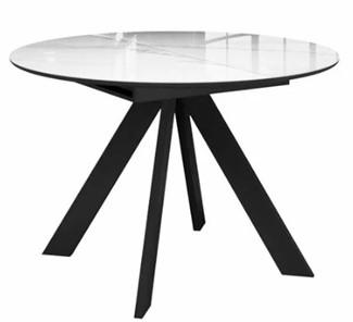 Стол со стеклянной столешницей раздвижной  DikLine SFC110 d1100 стекло Оптивайт Белый мрамор/подстолье черное/опоры черные в Магнитогорске