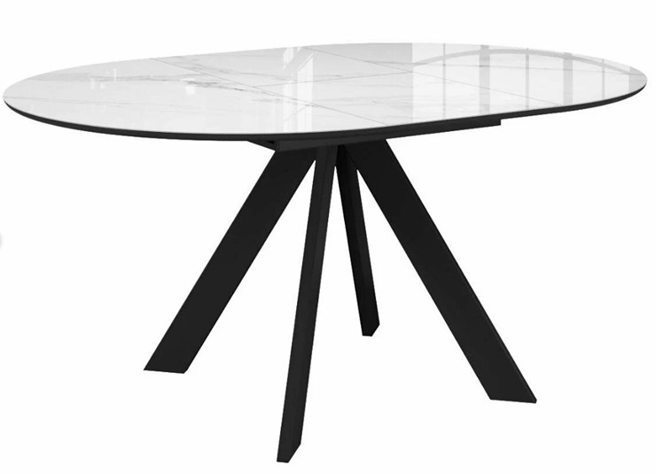 Стол на кухню раздвижной  DikLine SFC110 d1100 стекло Оптивайт Белый мрамор/подстолье черное/опоры черные в Челябинске - изображение 4