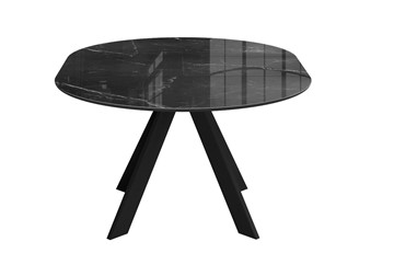 Стеклянный кухонный стол раздвижной DikLine SFC110 d1100 стекло Оптивайт Черный мрамор/подстолье черное/опоры черные в Челябинске