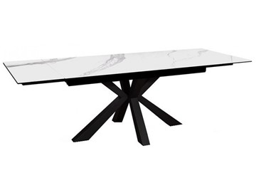 Керамический обеденный стол раздвижной DikLine SFE140 Керамика Белый мрамор/подстолье черное/опоры черные (2 уп.) в Миассе