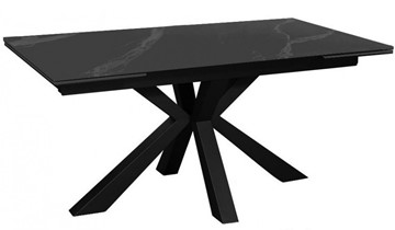 Керамический кухонный стол раздвижной DikLine SFE140 Керамика Черный мрамор/подстолье черное/опоры черные (2 уп.) в Челябинске