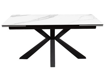 Стол раздвижной раздвижной DikLine SFE160 Керамика Белый мрамор/подстолье черное/опоры черные (2 уп.) в Миассе
