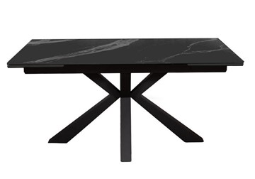 Керамический обеденный стол раздвижной DikLine SFE160 Керамика Черный мрамор/подстолье черное/опоры черные (2 уп.) в Челябинске