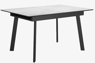 Стеклянный обеденный стол раздвижной DikLine SFA125 Стекло Белый мрамор САТИН/подстолье черное/опоры черные в Миассе