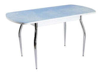 Стеклянный кухонный стол ПГ мини СТФ белый ЛДСП/стекло капли/хром фигурные в Миассе