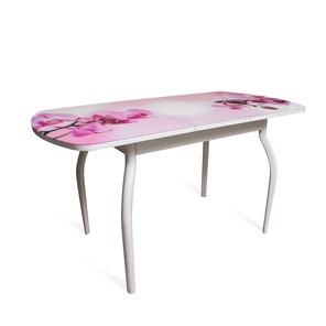 Кухонный раскладной стол ПГ-01СТФ белое/орхидея/крашенные фигурные в Миассе - предосмотр 1