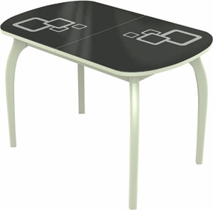 Кухонный стол раздвижной Ривьера мини дерево №1, Рисунок квадро (стекло черное/белый/белый) в Миассе