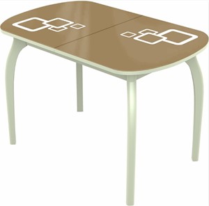 Кухонный раздвижной стол Ривьера мини дерево №1, Рисунок квадро (стекло капучино/белый/белый) в Миассе