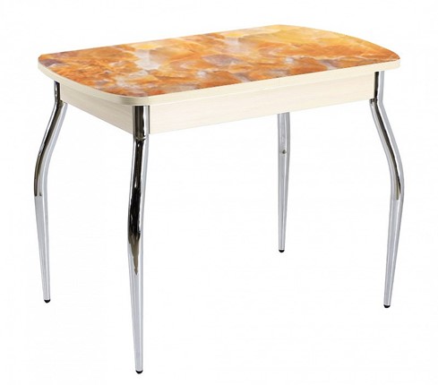 Кухонный раскладной стол ПГ-07 СТФ, дуб молочный лдсп/оникс/35 хром гнутые в Миассе - изображение