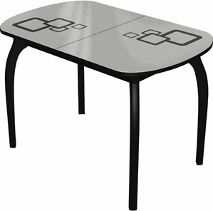 Кухонный стол раздвижной Ривьера мини дерево №1, Рисунок квадро (стекло белое/черный/черный) в Миассе - предосмотр
