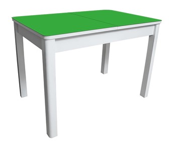 Обеденный стол Айсберг-05 СТ2, белое ЛДСП/стекло зеленое/прямые массив белый в Миассе