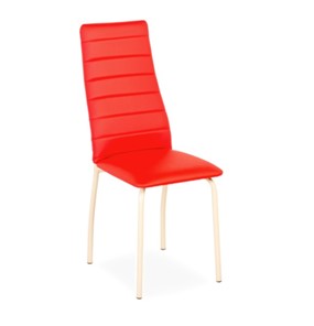Кухонный стул Волна, прошивка горизонтально, каркас металл бежевый, экотекс красный в Миассе