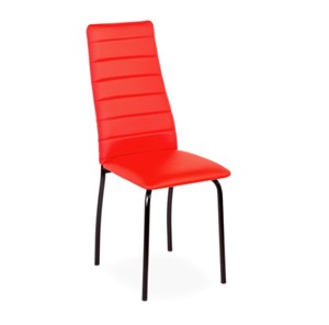 Кухонный стул Волна, прошивка горизонтально, каркас металл черный, экотекс красный в Магнитогорске