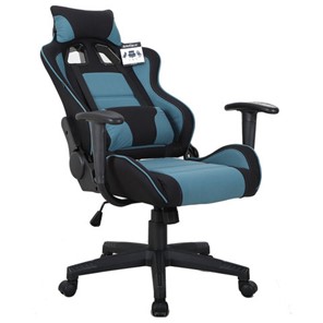 Кресло компьютерное Brabix GT Racer GM-100 (две подушки, ткань, черное/голубое) 531818 в Миассе - предосмотр 1