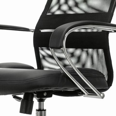 Офисное кресло Brabix Premium Stalker EX-608 CH (хром, ткань-сетка/кожзам, черное) в Челябинске - изображение 3