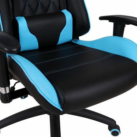 Компьютерное кресло Brabix GT Master GM-110 (две подушки, экокожа, черное/голубое) 531928 в Челябинске - изображение 8