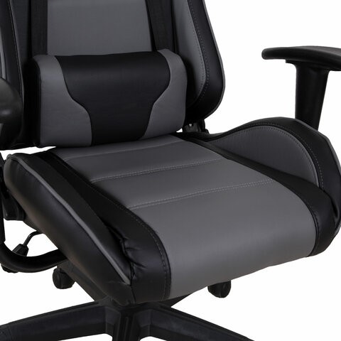 Кресло компьютерное Brabix GT Racer GM-100 (две подушки, экокожа, черное/серое) 531926 в Миассе - изображение 8