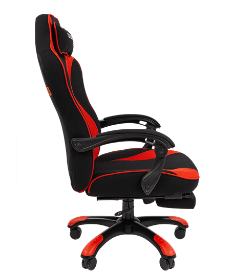 Кресло игровое CHAIRMAN GAME 35 с выдвижной подставкой для ног Ткань  черная / Ткань красная в Челябинске - изображение 2