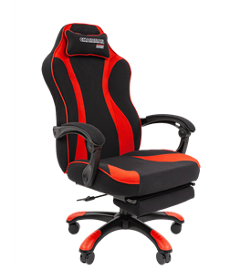 Кресло игровое CHAIRMAN GAME 35 с выдвижной подставкой для ног Ткань  черная / Ткань красная в Копейске