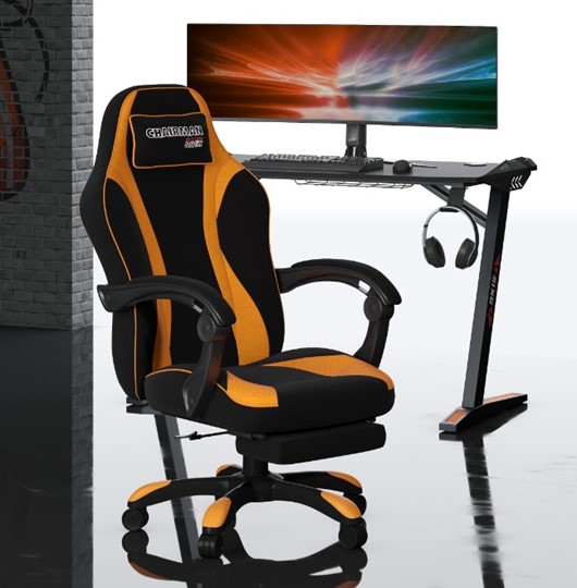 Кресло игровое CHAIRMAN GAME 35 с выдвижной подставкой для ног Ткань черная / Ткань оранжевая в Челябинске - изображение 4