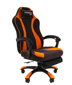 Кресло игровое CHAIRMAN GAME 35 с выдвижной подставкой для ног Ткань черная / Ткань оранжевая в Копейске