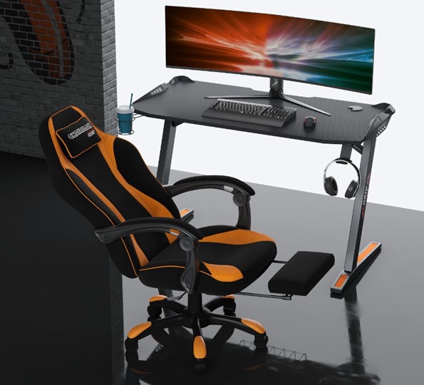 Кресло игровое CHAIRMAN GAME 35 с выдвижной подставкой для ног Ткань черная / Ткань оранжевая в Челябинске - изображение 3