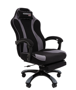 Кресло игровое CHAIRMAN GAME 35 с выдвижной подставкой для ног Ткань черная / Ткань св.серая в Миассе