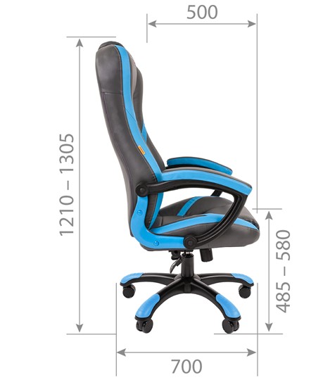 Кресло офисное CHAIRMAN GAME 22 эко кожа, серый/голубой в Челябинске - изображение 4