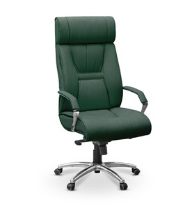 Кресло офисное Олимп X (подлокотники хром) натуральная кожа с компаньоном / зеленая NL30 в Копейске