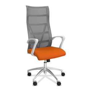 Кресло в офис Топ X белый каркас, сетка/ткань TW / серая/оранжевая в Копейске