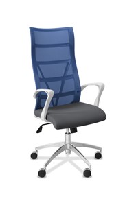 Кресло в офис Топ X белый каркас, сетка/ткань Bahama / синяя/серая в Челябинске