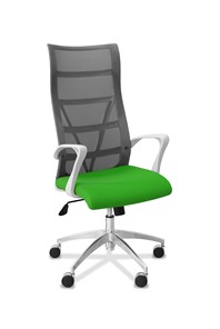 Кресло в офис Топ X белый каркас, сетка/ткань TW / серая/салатовая в Златоусте