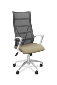 Кресло офисное Топ X белый каркас, сетка/ткань TW / серая/светло-серая в Копейске - предосмотр
