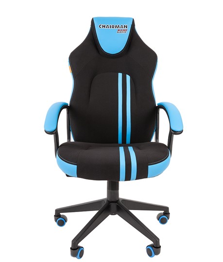 Кресло игровое CHAIRMAN GAME 26  Экокожа - Ткань стандарт. Черный/голубой в Челябинске - изображение 2