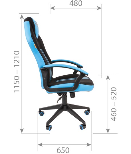 Кресло игровое CHAIRMAN GAME 26  Экокожа - Ткань стандарт. Черный/голубой в Челябинске - изображение 5