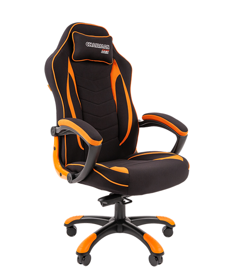 Кресло игровое CHAIRMAN GAME 28 Полиэстер комбинированная ткань оранжевый/черный в Челябинске - изображение 1