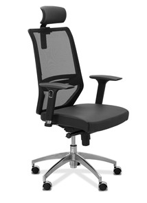 Офисное кресло для руководителя Aero lux с подголовником, сетка/экокожа / черная/черная CN1114 в Челябинске