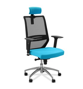 Офисное кресло для руководителя Aero lux с подголовником, сетка/ткань TW / черная/голубая в Миассе