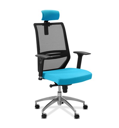 Офисное кресло для руководителя Aero lux с подголовником, сетка/ткань TW / черная/голубая в Челябинске - изображение