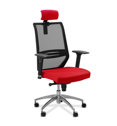 Кресло в офис Aero lux с подголовником, сетка/ткань TW / черная/красная в Челябинске - изображение