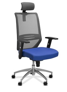 Кресло в офис Aero с подголовником, сетка/ткань TW / черная/ синяя в Копейске