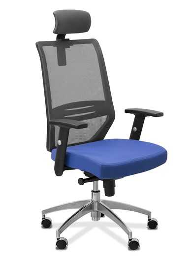 Кресло в офис Aero с подголовником, сетка/ткань TW / черная/ синяя в Миассе - изображение 9