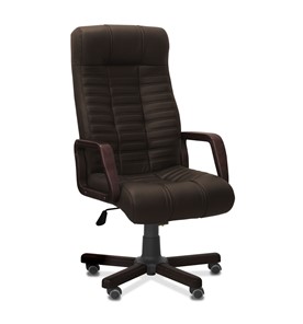 Кресло в офис Атлант W, экокожа премиум / тёмно-коричневая CN1113/ дерево - венге в Копейске