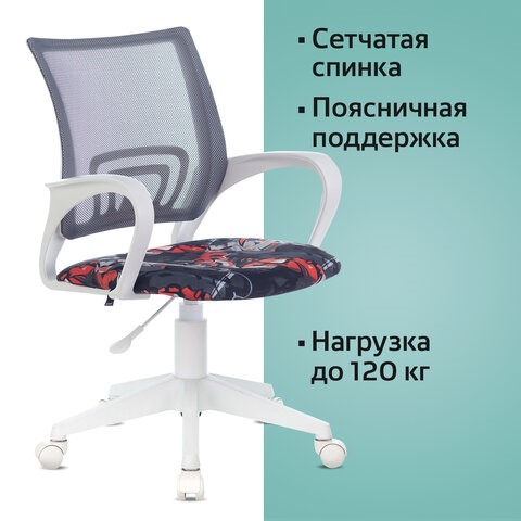 Кресло Brabix Fly MG-396W (с подлокотниками, пластик белый, сетка, серое с рисунком "Graffity") 532404 в Челябинске - изображение 5