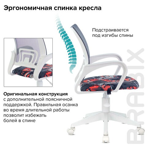 Кресло Brabix Fly MG-396W (с подлокотниками, пластик белый, сетка, серое с рисунком "Graffity") 532404 в Челябинске - изображение 7