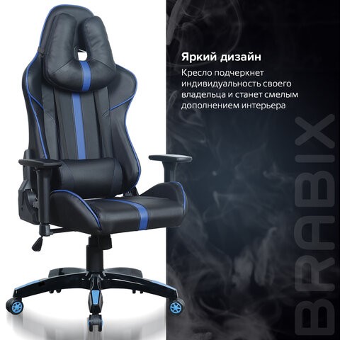 Компьютерное кресло BRABIX "GT Carbon GM-120", две подушки, экокожа, черное/синее, 531930 в Челябинске - изображение 18