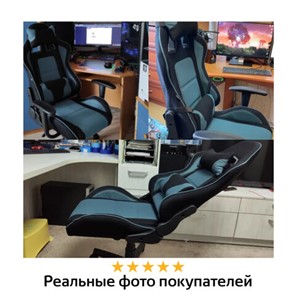 Кресло компьютерное Brabix GT Racer GM-100 (две подушки, ткань, черное/голубое) 531818 в Челябинске - предосмотр 13