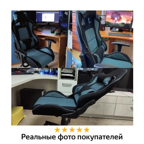 Кресло компьютерное Brabix GT Racer GM-100 (две подушки, ткань, черное/голубое) 531818 в Челябинске - изображение 13