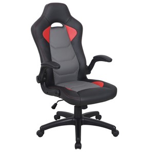 Кресло офисное BRABIX "Skill GM-005", откидные подлокотники, экокожа, черное/красное, 532496 в Копейске
